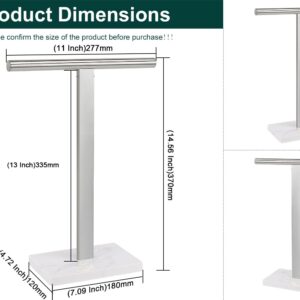 BathAce Hand Towel Holder, T-Shape Hand Towel Stand for Bathroom, Stand Hand Towel Rack Free-Standing Towel Bar for Bathroom Kitchen Countertop, 304 Stainless Steel (14IN-Marble Base, Brushed)