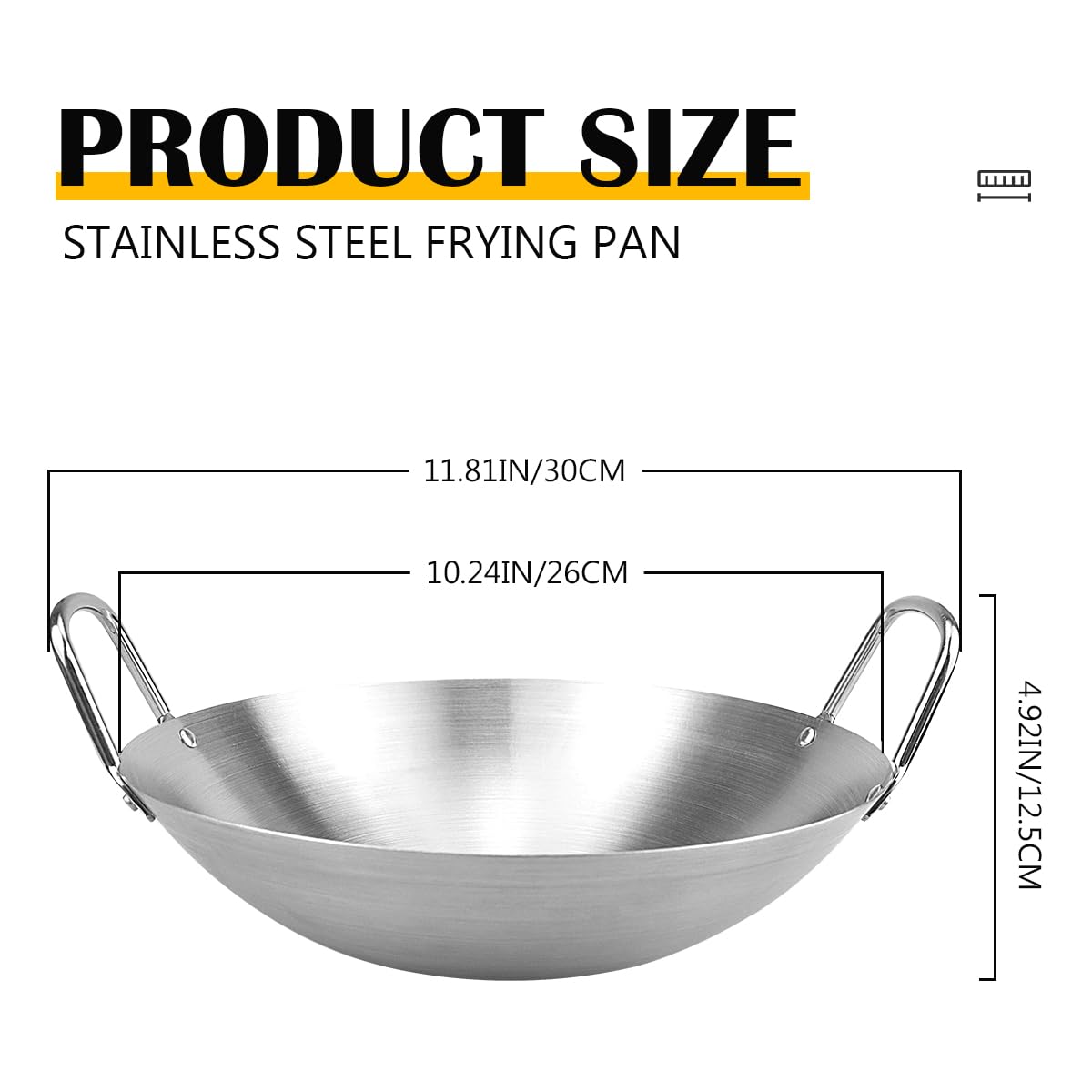 LNQ LUNIQI Stainless Steel Wok Round Bottom Chinese Wok with Double Handle Professional Grade Wok for Home Restaurant Kitchen (26cm/10.2 Inch)