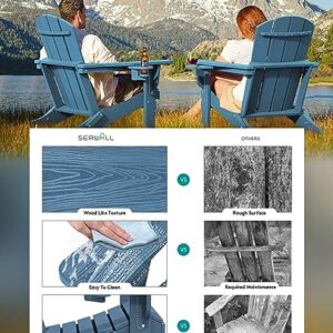 SERWALL Folding Adirondack Chair, HDPE Adirondack Chairs, Plastic Outdoor Chairs- Looks Exactly Like Real Wood- Navy