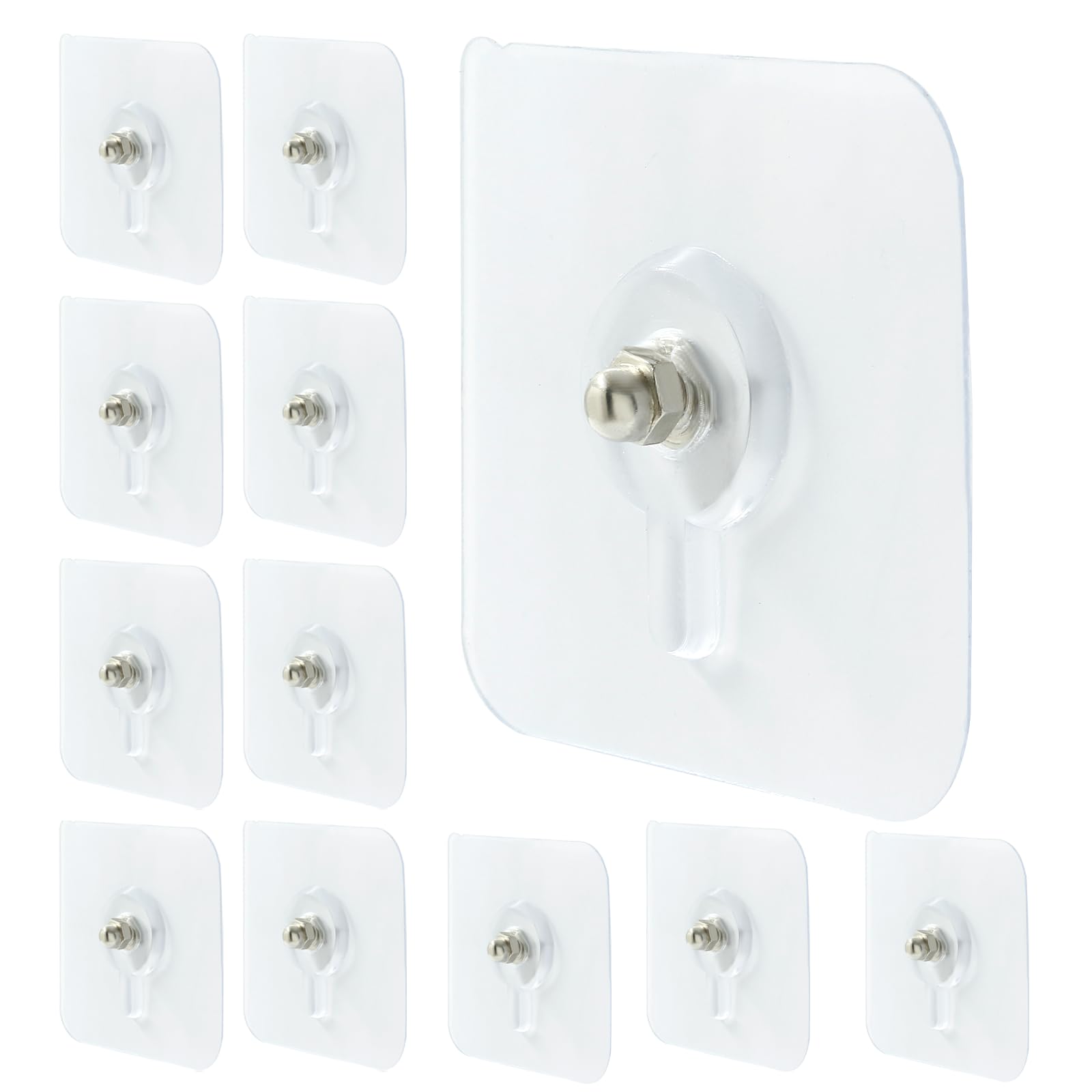 Moicstiy 12 Pcs Adhesive Hooks Screw Hanging Wall Hooks Transparent Waterproof Reusable Seamless Sticky Hooks for Kitchens, Bathroom, Office(Screw Length: 0.23inch)