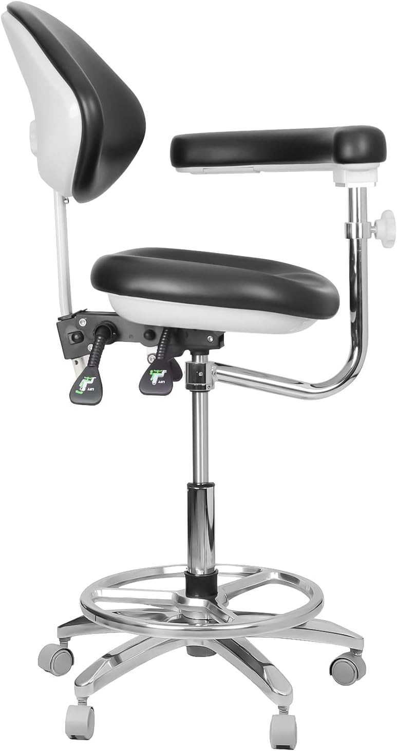 Mobile Adjustable Doctor's Stool Dental Assistance Chair Foot Control 360 Degree Rotation Armrest PU Leather QY-600M-B2