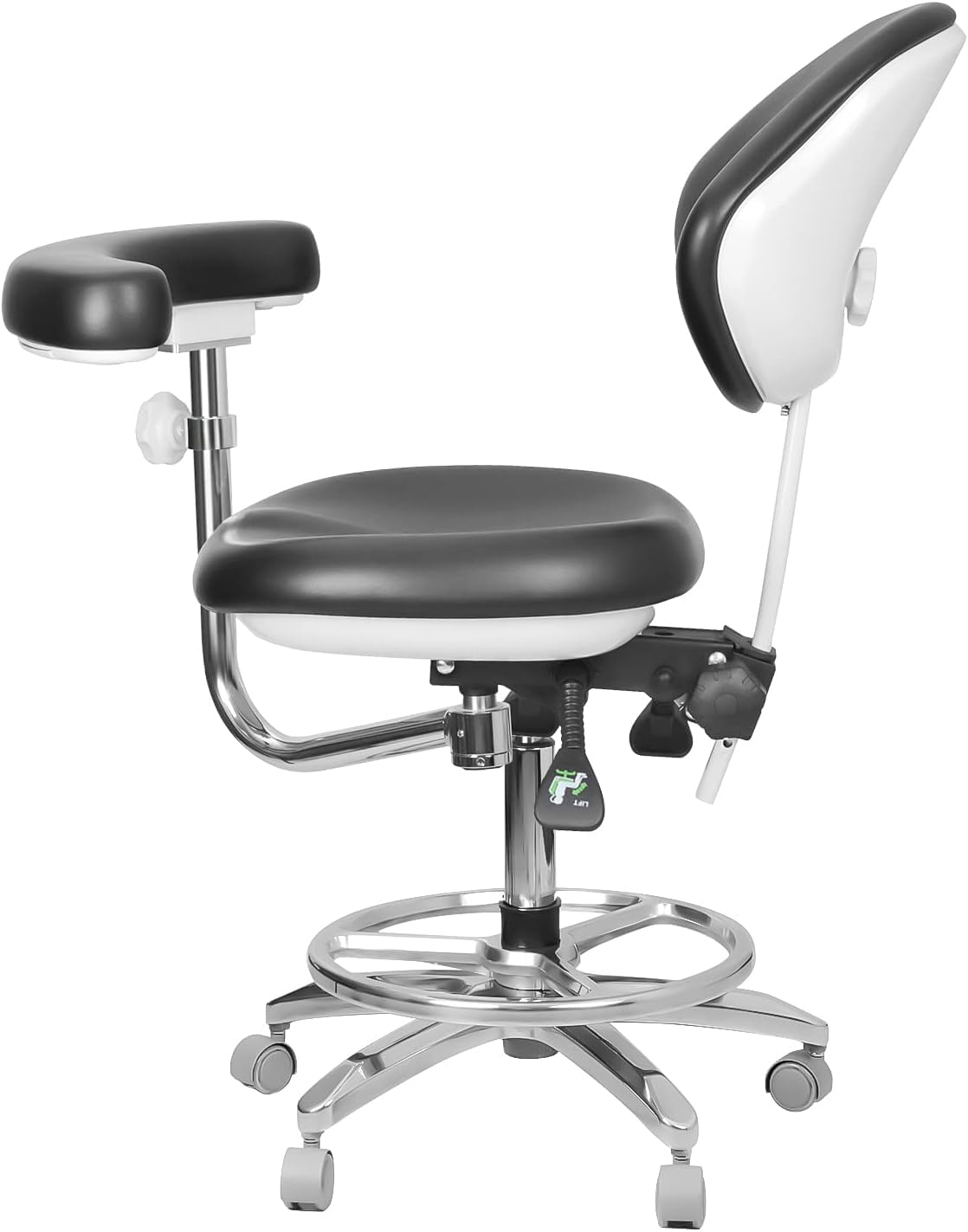 Mobile Adjustable Doctor's Stool Dental Assistance Chair Foot Control 360 Degree Rotation Armrest PU Leather QY-600M-B2