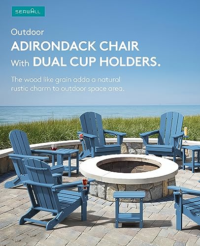 SERWALL Folding Adirondack Chair, HDPE Adirondack Chairs, Plastic Outdoor Chairs- Looks Exactly Like Real Wood- Navy