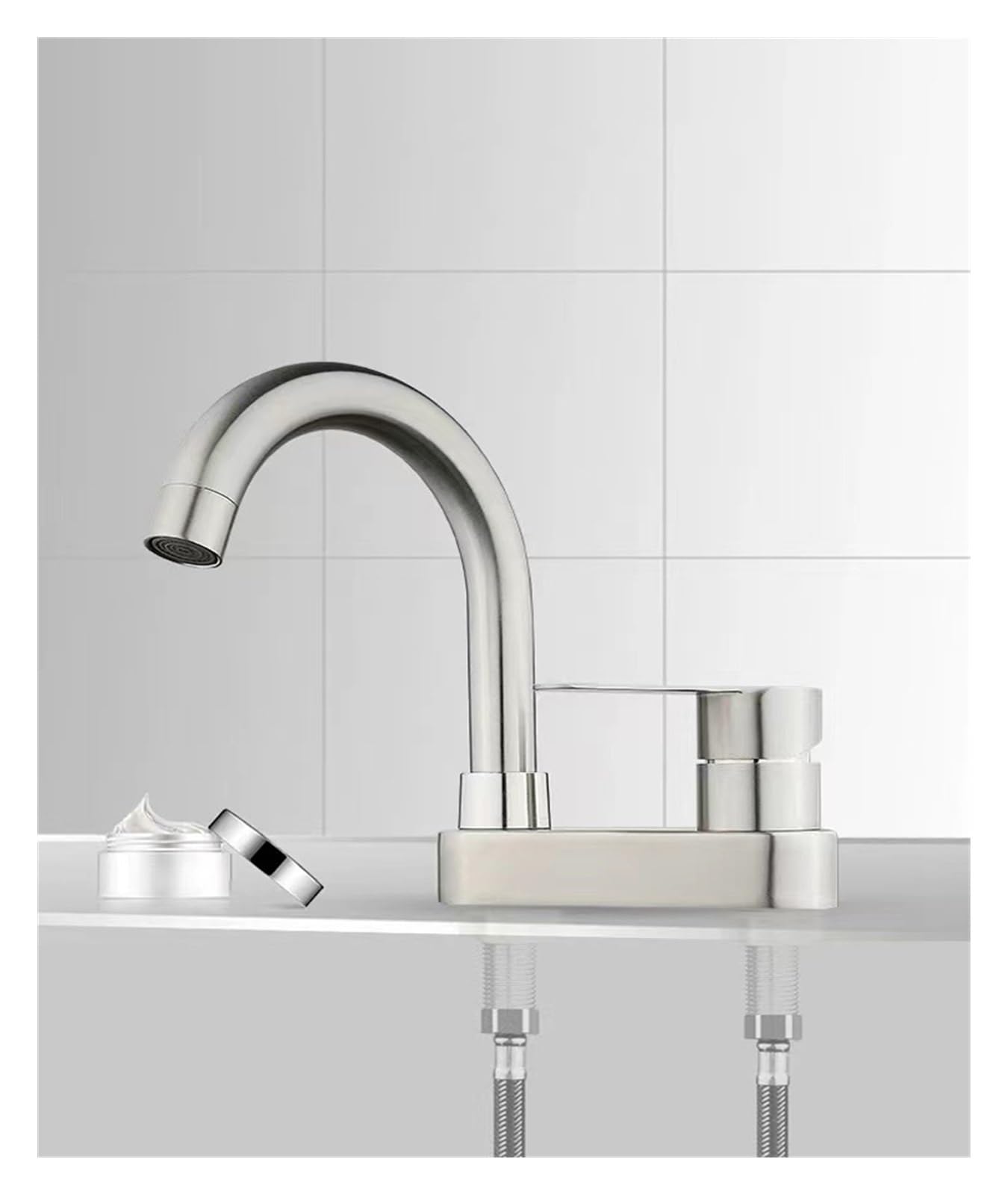 AISHANBAIHUODIAN Kitchen Faucets 304 Stainless Steel Brushed Bath Basin Faucet Sink Mixer Taps Vanity Hot and Cold Water Mixer Fit for Bathroom Faucets (Color : D)