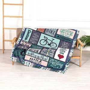 Soft Bicycle Cycling Blanket for Couch Bed Cozy Fleece Flannel Bike Cycling Throw Blanket for Kids Adults Cycling Gifts for Men and Women 50'' x 60'' (Bike 02)