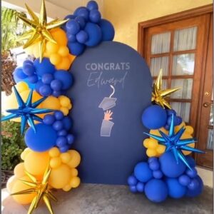 Blue and Yellow Balloon Arch Kit, Royal Blue White Yellow Balloon Garland Kit Latex Baloons with 4D Foil Star Balloons for Baby Shower Anniversary Birthday Wedding Graduation Office Party DIY