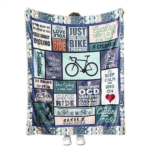 Soft Bicycle Cycling Blanket for Couch Bed Cozy Fleece Flannel Bike Cycling Throw Blanket for Kids Adults Cycling Gifts for Men and Women 50'' x 60'' (Bike 02)