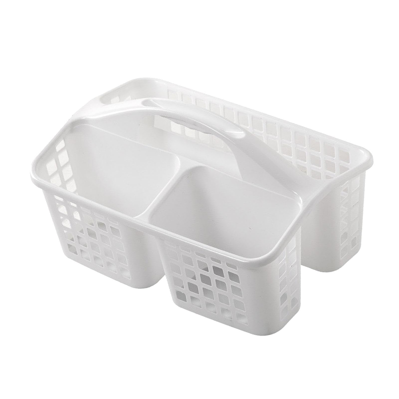 ＫＬＫＣＭＳ Bathroom Shower Caddy Basket with Handle 3 Divided Compartments Cleaning Tote Bins, White