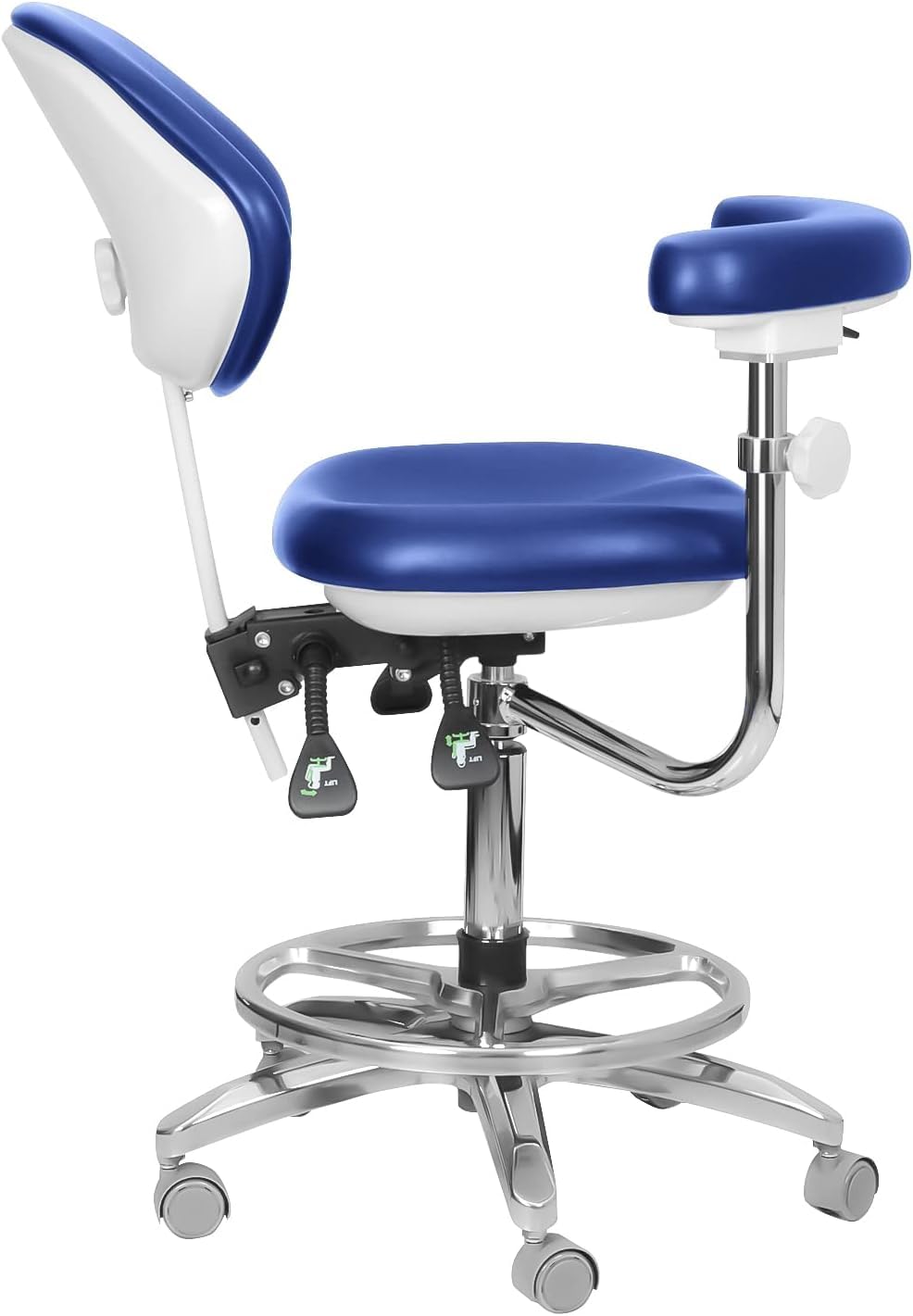 Adjustable Seat Doctor's Stool Dental Assistance Chair with Foot Control 360 Degree Rotation Armrest PU Leather QY-600M-B2