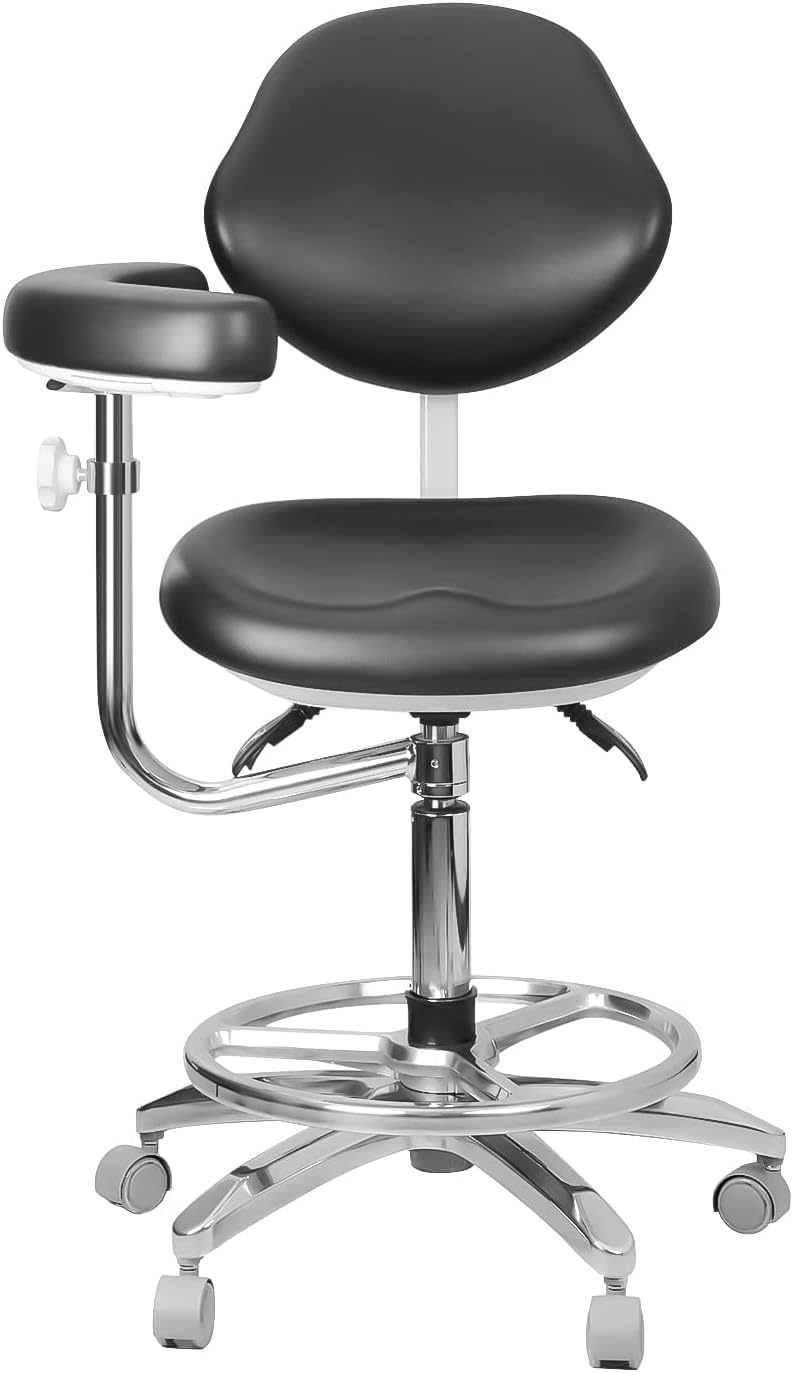 Mobile Adjustable Doctor's Stool Dental Assistance Chair Foot Control 360 Degree Rotation Armrest PU Leather QY-600M-B2