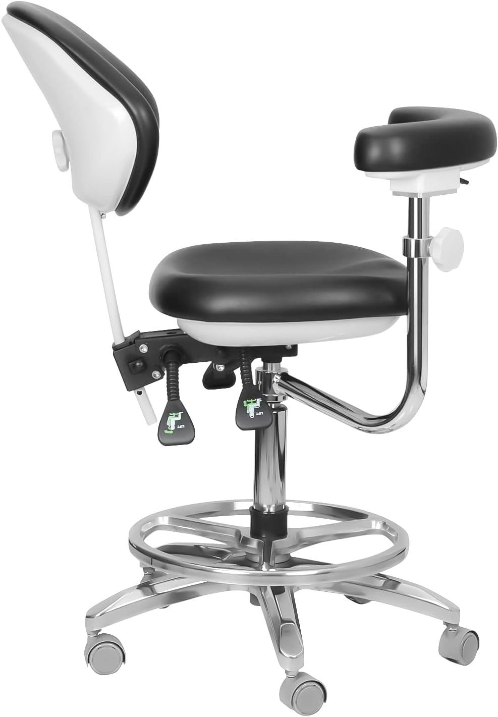 Mobile Adjustable Doctor's Stool Dental Assistance Chair Foot Control 360 Degree Rotation Armrest PU Leather QY-600M-B2