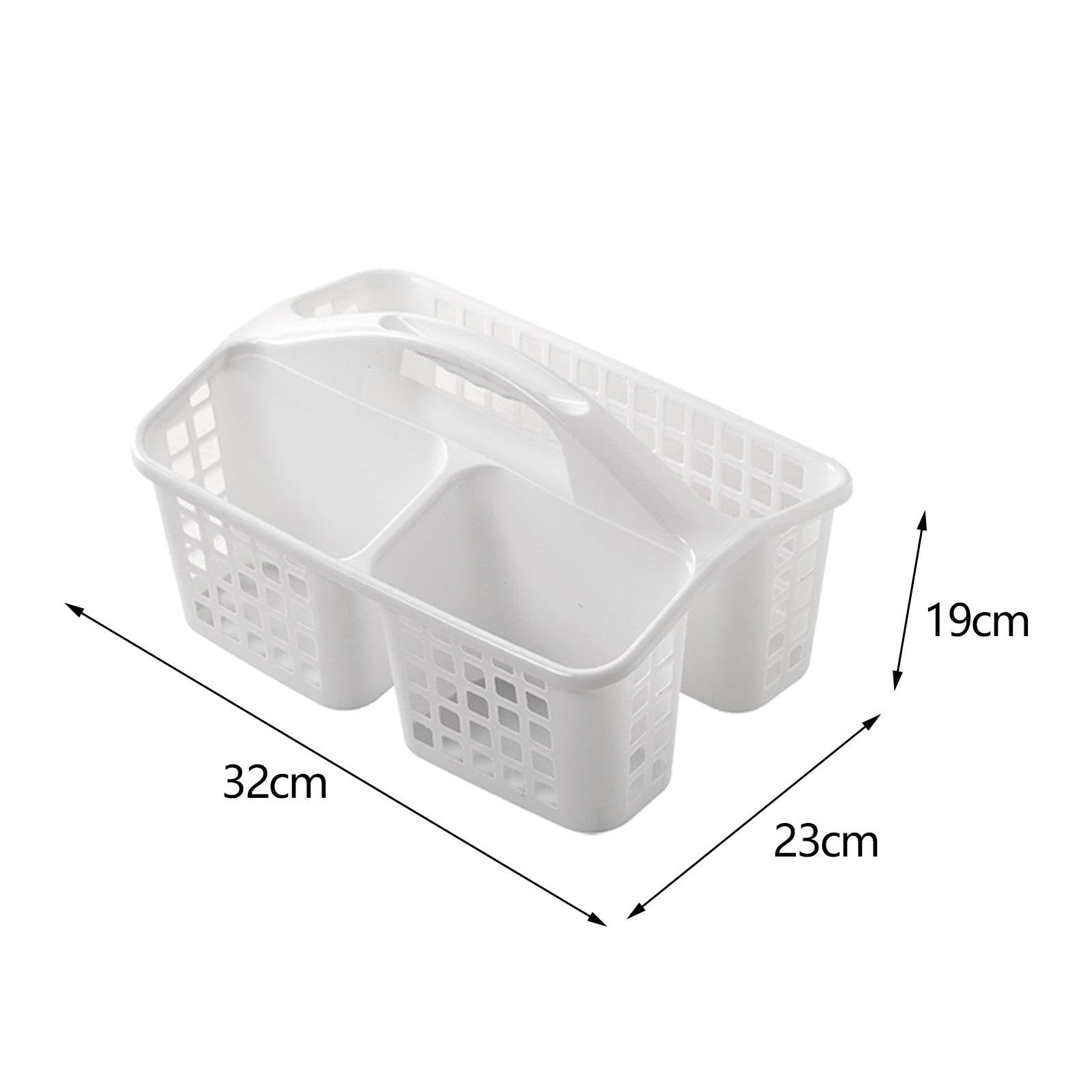 Bathroom Shower Caddy Basket with Handle Cleaning Tote Bins Cleaning Supplies Organizer Ventilated for College Dorm with 3 Compartments, White