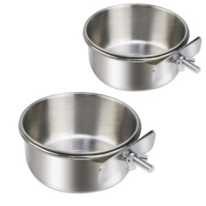 2 pack stainless steel bird bowls for cage parrot food water bowl bird feeding dish cups parrot food water feeder pet hanging bowl crate coop cups with clamp holder for small animal dog parakeet