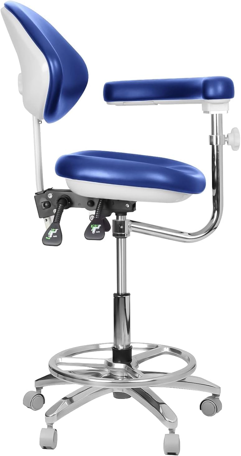 Adjustable Seat Doctor's Stool Dental Assistance Chair with Foot Control 360 Degree Rotation Armrest PU Leather QY-600M-B2