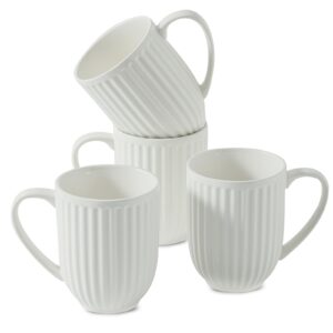 hasense ceramic coffee mugs set of 4, 16 oz large ribbed coffee cups with big handle, unique modern style white latte mugs for tea,cocoa,milk,cappuccino, microwave & dishwasher safe