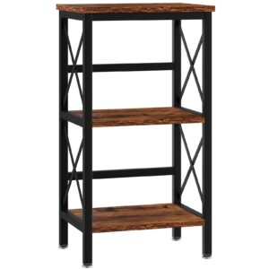 YMYNY 3 Tiers Bookcase, Industrial Metal Bookshelf with Side Fence, Storage Organizer for Living Room, Home Office, Bedroom, Display Racks, Sofa Side Table, Rustic Brown, 29.5*15.75*11.4" UHST008H