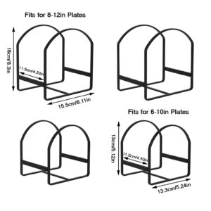 4 Pack Kitchen Plate Holder Organizer for Cabinet Space Saver Dinner Dish Plate Storage Rack Upright Dish Drying Racks Metal Plate Dish Racks Stand for Cupboard and Countertop 2 Large 2 Small Black