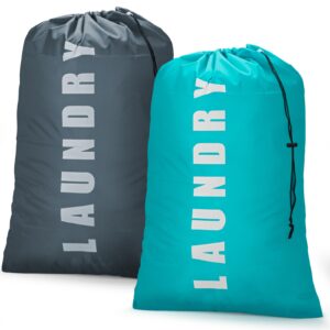 isink laundry bag,2 pack travel laundry bags for dirty clothes,large laundry bags for traveling,dirty clothes travel bag,laundry bags for camp, 24" x 36" (cyan + gray)