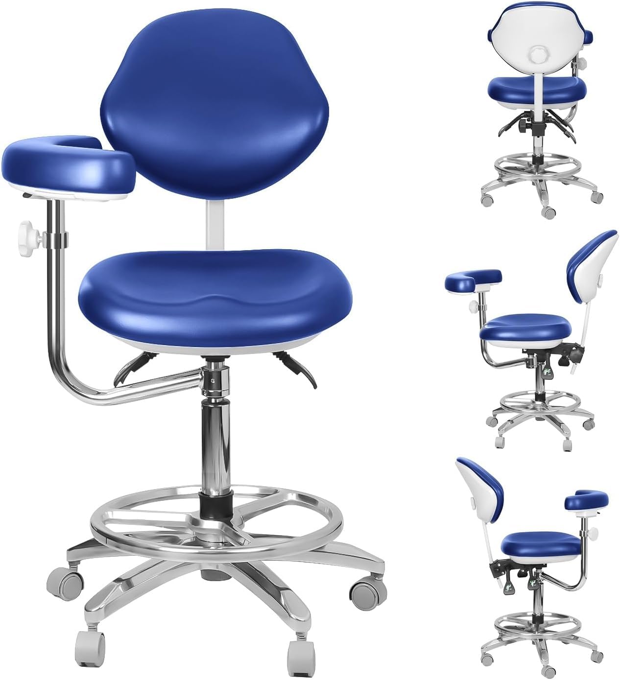 Adjustable Seat Doctor's Stool Dental Assistance Chair with Foot Control 360 Degree Rotation Armrest PU Leather QY-600M-B2