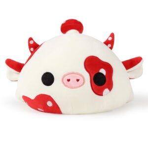 Onsoyours Cute Cow Plushie, Soft Stuffed Mushroom Cow Squishy Plush Animal Toy Pillow for Kids (Red Mushroom Cow, 12")