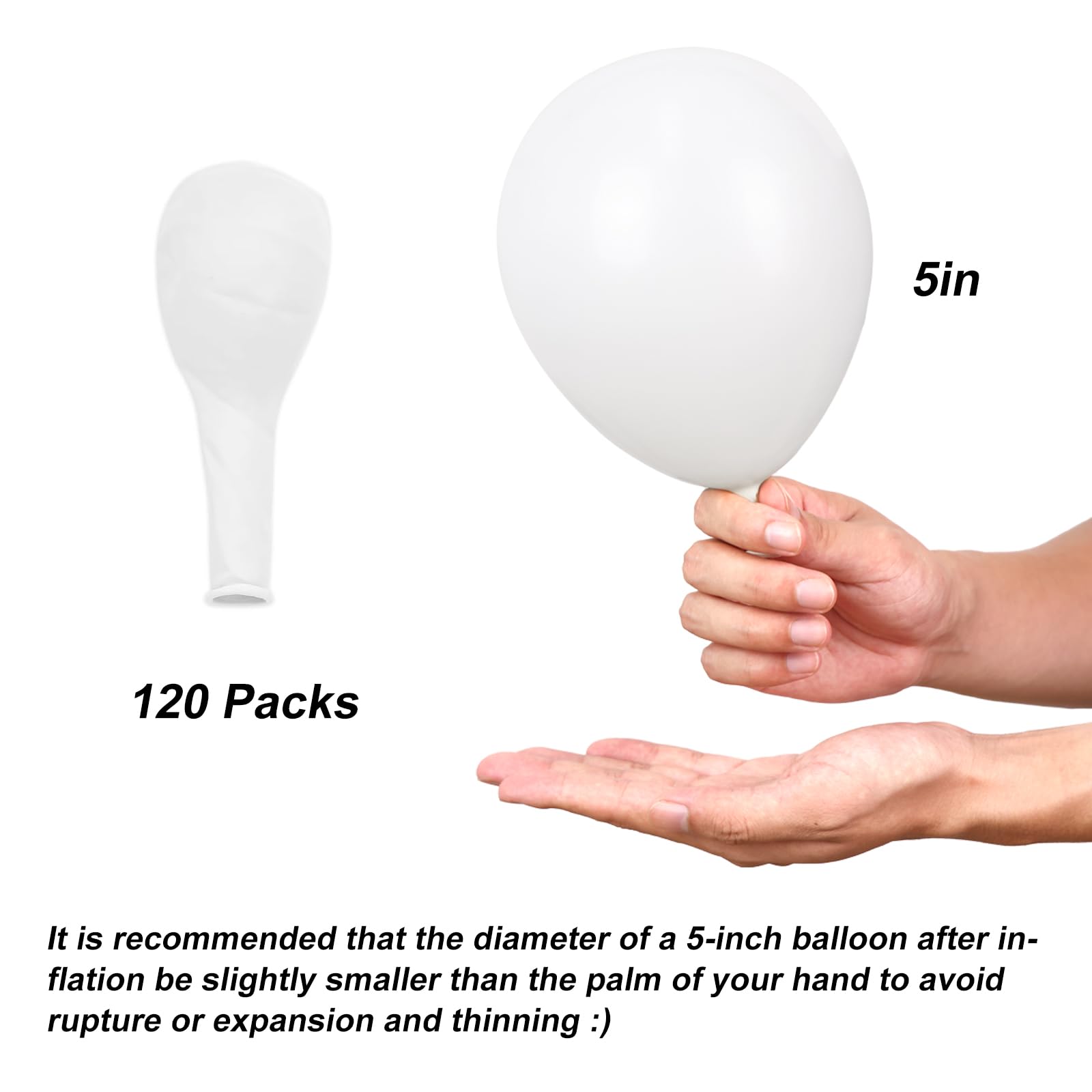 RUBFAC 5 Inch White Balloons, 120pcs Party Latex Balloons, Thicker White Balloons for Birthday Wedding Baby Shower Graduation Anniversary Party Decorations