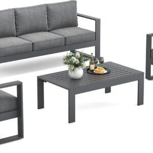 Vakollia Outdoor Aluminum Furniture Set - 4 Pieces Modern Patio Conversation Sets Metal Sectional Sofa with Coffee Table