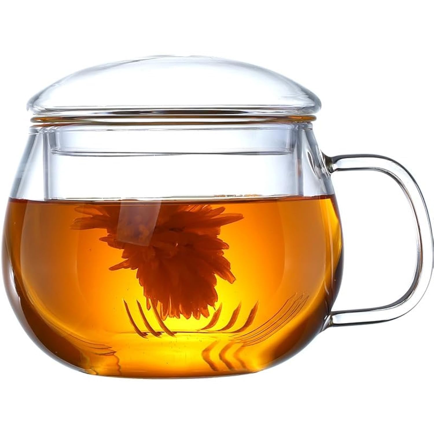 Aurfedes 14oz Tea cup with steeper and lid, heat-resistant borosilicate glass clear tea cup for loose leaf tea, blooming tea and tea bags - ideal for tea lovers (1PCS)