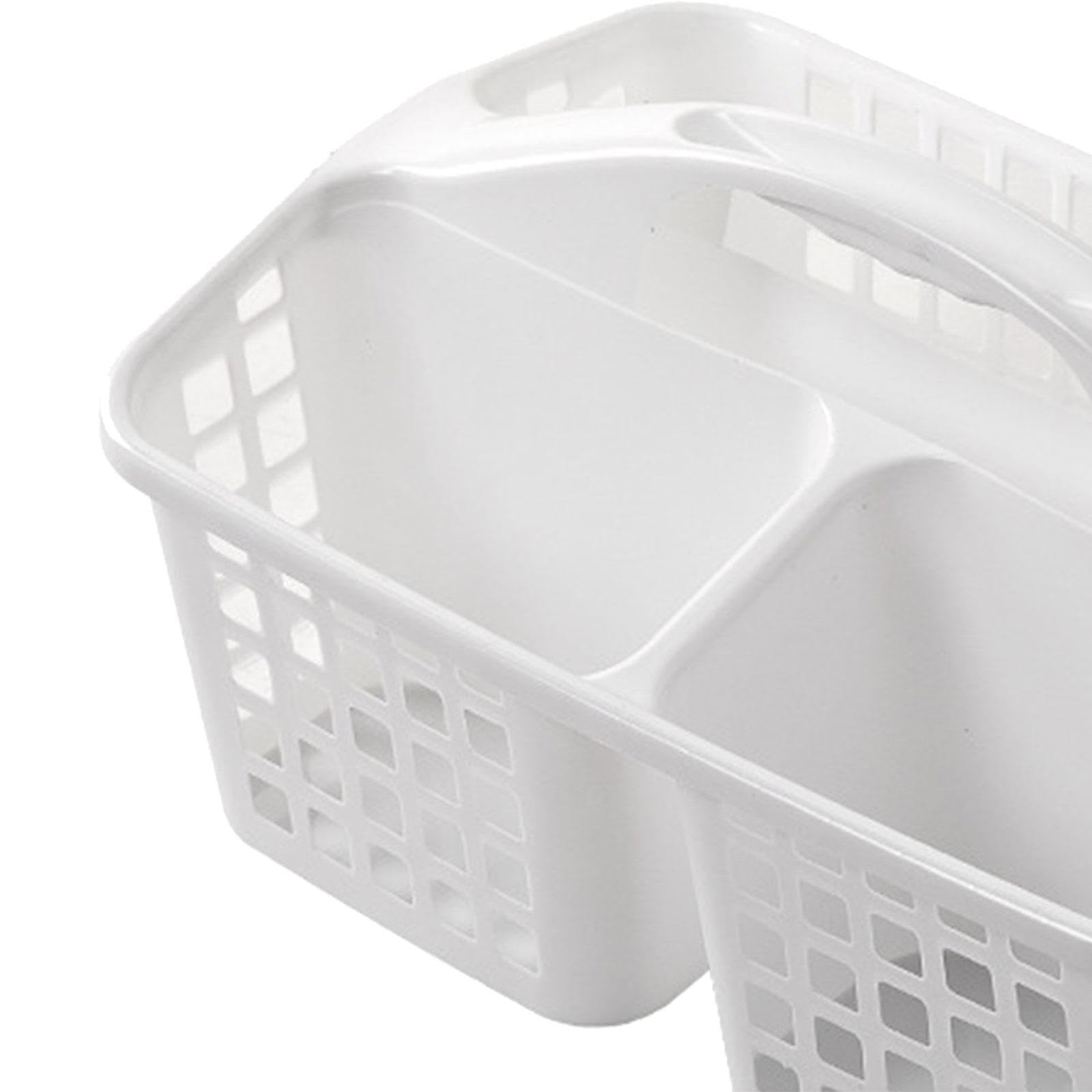 Bathroom Shower Caddy Basket with Handle Cleaning Tote Bins Cleaning Supplies Organizer Ventilated for College Dorm with 3 Compartments, White