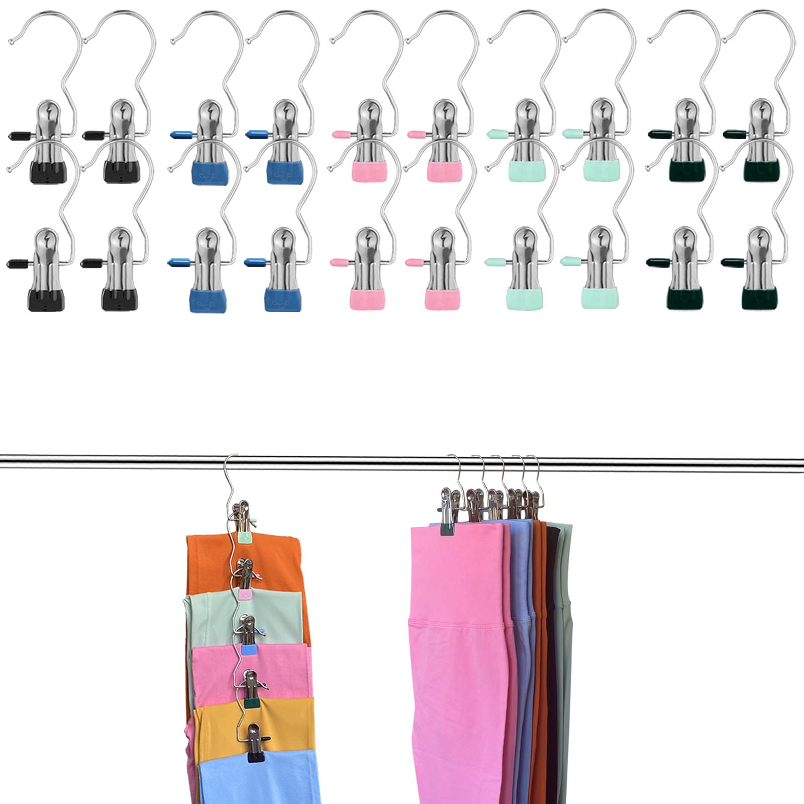 Skirt Hanger Pants Hangers with Clips - Hangers for Shorts Hat Clip 20 Pcs Shorts Hangers with Clip Clothes Hangers with Clips Stainless Steel Clothespin Pant Hangers with Clip Space Saving (5 Colors)