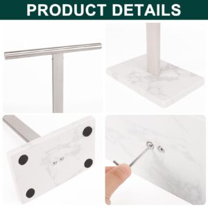 BathAce Hand Towel Holder, T-Shape Hand Towel Stand for Bathroom, Stand Hand Towel Rack Free-Standing Towel Bar for Bathroom Kitchen Countertop, 304 Stainless Steel (14IN-Marble Base, Brushed)