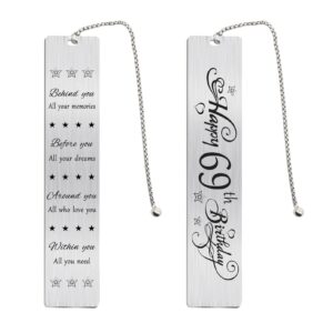 jzxwan happy 69th birthday gifts for women men, 69 year old birthday bookmark gift for him her, happy 69 yr bday book mark for female male, 1955 bd present, 69 th birthday card decoration