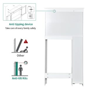 YITAHOME Over The Toilet Cabinet for Bathroom Storage, Above Toilet Shelf Bathroom Organizer Cabinet with Side Storage Rack, Adjustable Shelf and Double Doors for Restroom, Laundry, White