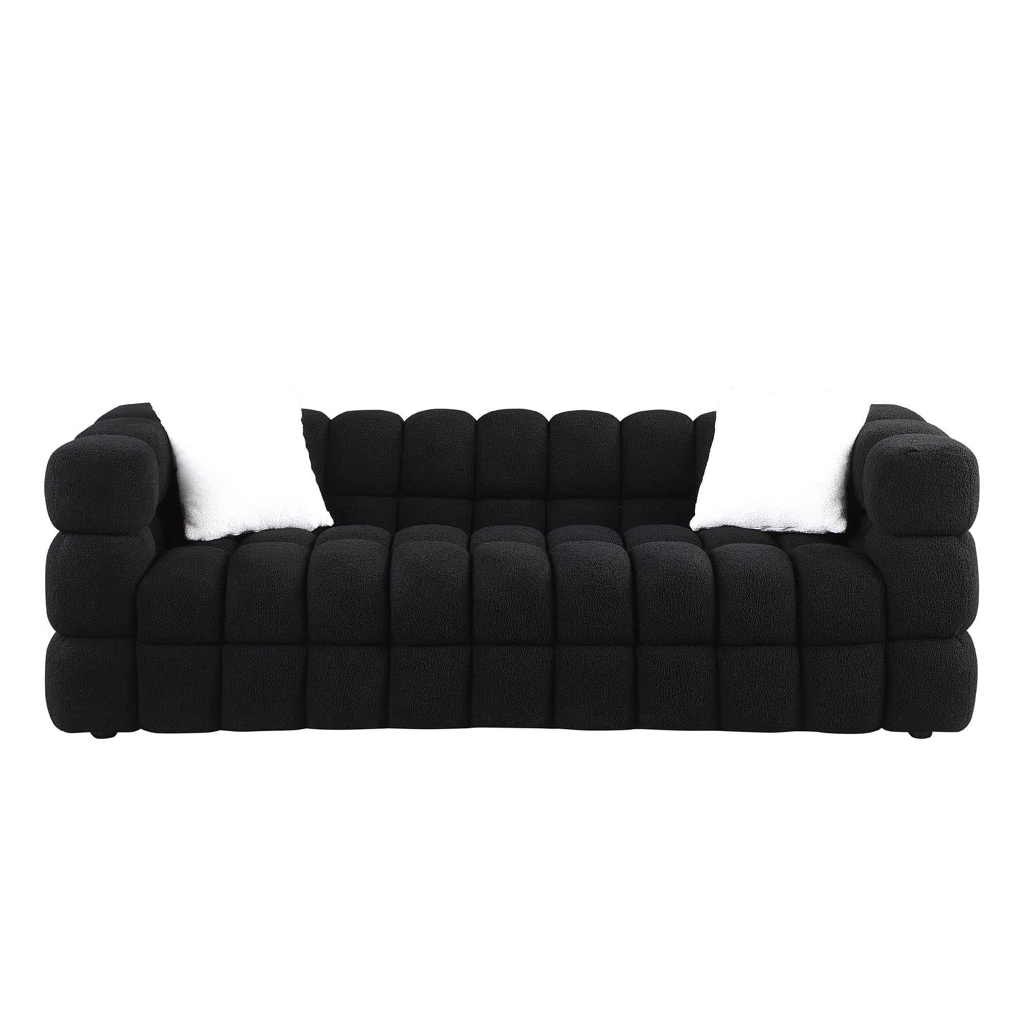 GNIXUU Cloud Sofa Large Couch, Modern Marshmallow Boucle Fabric Couches with Plastic Legs Upholstered Tufted 3 Seater Sofa with 2 Pillows for Living Room, Bedroom, Office, 84 Inch Wide(Black)