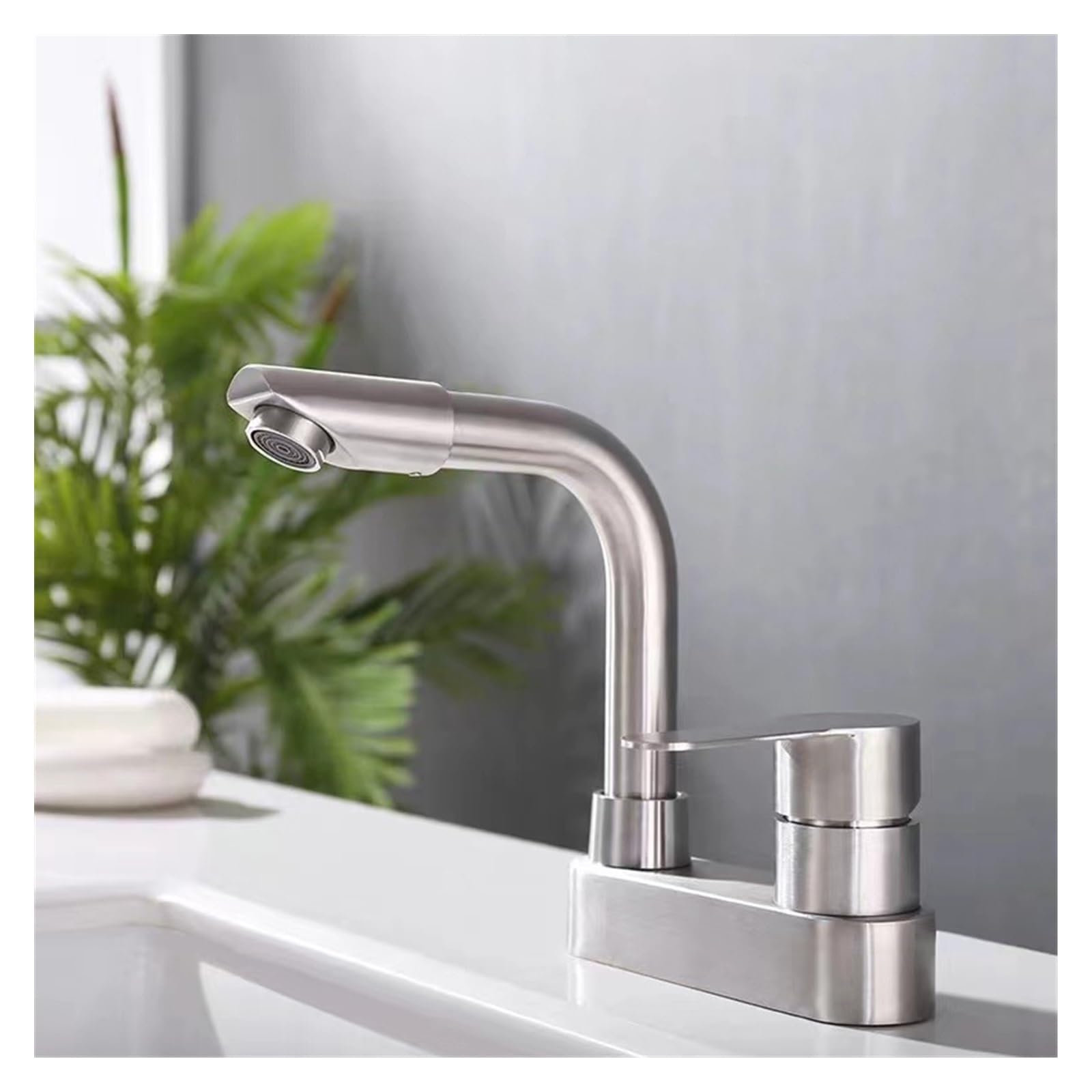 AISHANBAIHUODIAN Kitchen Faucets 304 Stainless Steel Brushed Bath Basin Faucet Sink Mixer Taps Vanity Hot and Cold Water Mixer Fit for Bathroom Faucets (Color : D)