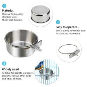 2 Pack Stainless Steel Bird Bowls for Cage Parrot Food Water Bowl Bird Feeding Dish Cups Parrot Food Water Feeder Pet Hanging Bowl Crate Coop Cups with Clamp Holder for Small Animal Dog Parakeet