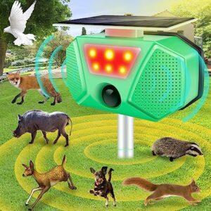 animal repellent ultrasonic outdoor, solar power animal repeller, cat/birds/deer/skunk/rat/squirrel deterrent outdoor/waterproof with 4 modes motion detection repeller for yard,garden,farm,patio.