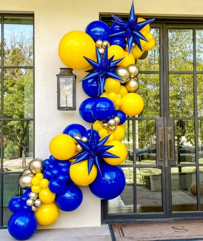 Blue and Yellow Balloon Arch Kit, Royal Blue White Yellow Balloon Garland Kit Latex Baloons with 4D Foil Star Balloons for Baby Shower Anniversary Birthday Wedding Graduation Office Party DIY