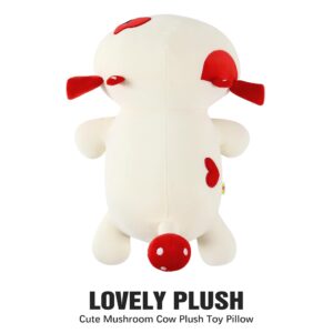 Onsoyours Cute Cow Plushie, Soft Stuffed Mushroom Cow Squishy Plush Animal Toy Pillow for Kids (Red Mushroom Cow, 12")