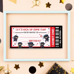 LyoGao 20 Pack Ninja Birthday Party Ticket Invitations With Envelopes Ninja Birthday Party Invitations Fill in Let's Kick Up Some Fun Ninja Warrior Invites (Ticket Style)