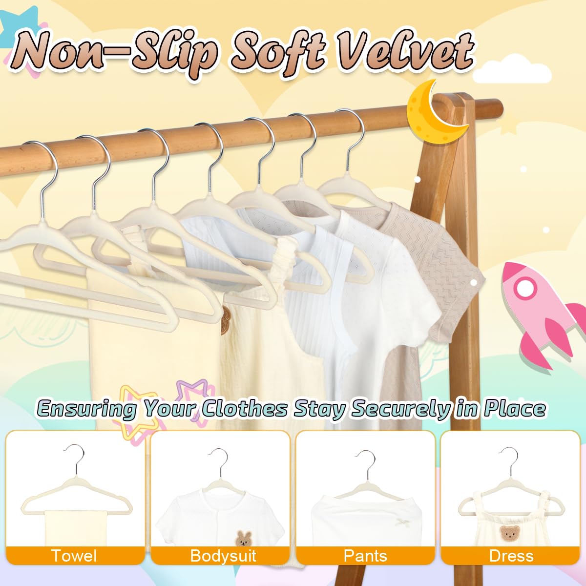 11 Inch Baby Velvet Hangers,16 Pack Velvet Kids Hangers,Non Slip Toddler Infant Hangers,Baby Clothes Hangers for Closet (Ivory)