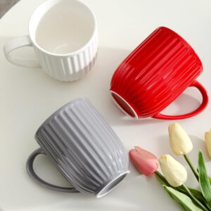 Hasense Ceramic Coffee Mugs Set of 4, 16 Oz Large Ribbed Coffee Cups with Big Handle, Unique Modern Style White Latte Mugs for Tea,Cocoa,Milk,Cappuccino, Microwave & Dishwasher Safe