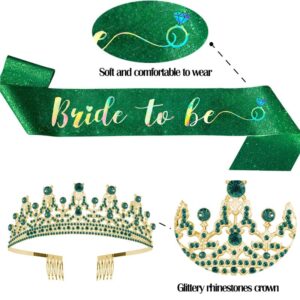 ALRBE TIN Tiara for Engagement Party, Bride to Be Sash and Crown Set for Women Girls Bridal Shower Decorations Green Crowns for Women Bachelorette Party