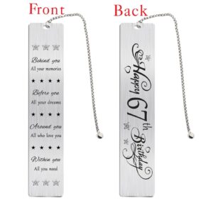 Jzxwan Happy 67th Birthday Gifts for Women Men, 67 Year Old Birthday Bookmark Gift for Him Her, Happy 67 Yr Bday Book Mark for Female Male, 1957 Bd Present, 67 th Birthday Card Decoration