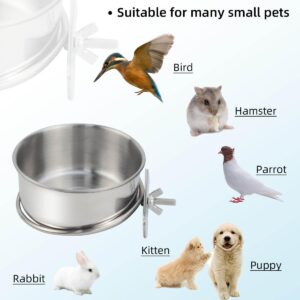 2 Pack Stainless Steel Bird Bowls for Cage Parrot Food Water Bowl Bird Feeding Dish Cups Parrot Food Water Feeder Pet Hanging Bowl Crate Coop Cups with Clamp Holder for Small Animal Dog Parakeet