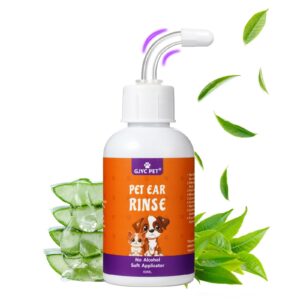 gjyc pet ear cleaner for dogs and cats,dog ear infection treatment for itch relief, cleans the ear canal from debris and buildup removes wax, odor with aloe 2 fl oz