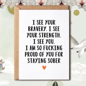 NTVShop Funny Sober Card - Proud Of You For Staying Sober Card - Sobriety Gift For Women Men - Simple Card For Him Her