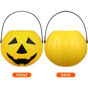 Didiseaon 2Pcs Pumpkin Candy Bucket Halloween Pumpkin Bucket Round Plastic Tub Candy Jar Trick or Treat Bucket with Handle for Halloween Party Supplies