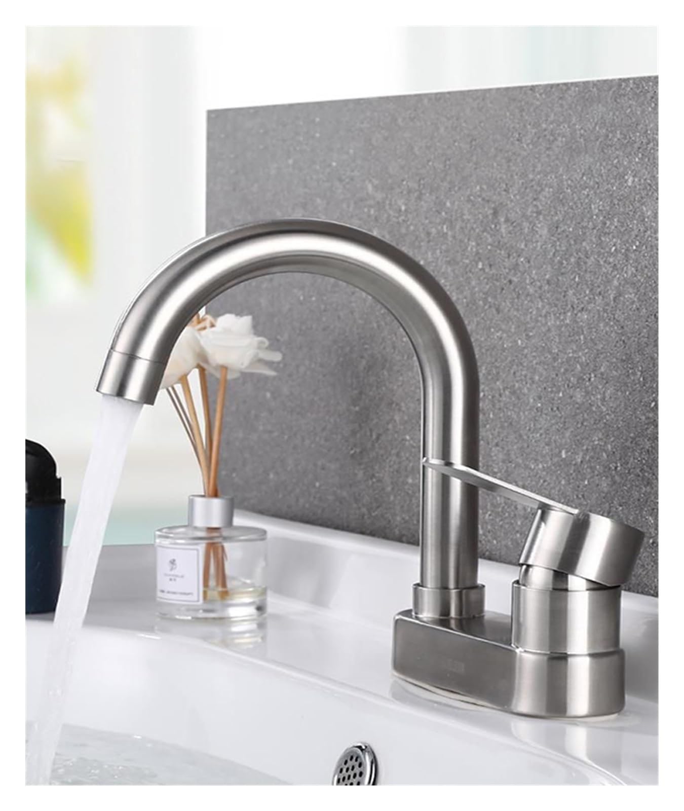 AISHANBAIHUODIAN Kitchen Faucets 304 Stainless Steel Brushed Bath Basin Faucet Sink Mixer Taps Vanity Hot and Cold Water Mixer Fit for Bathroom Faucets (Color : D)