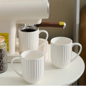 Hasense Ceramic Coffee Mugs Set of 4, 16 Oz Large Ribbed Coffee Cups with Big Handle, Unique Modern Style White Latte Mugs for Tea,Cocoa,Milk,Cappuccino, Microwave & Dishwasher Safe