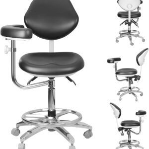 Mobile Adjustable Doctor's Stool Dental Assistance Chair Foot Control 360 Degree Rotation Armrest PU Leather QY-600M-B2